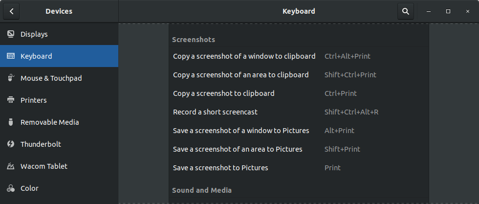 Ubuntu Keybaord Shortcuts for Screenshots